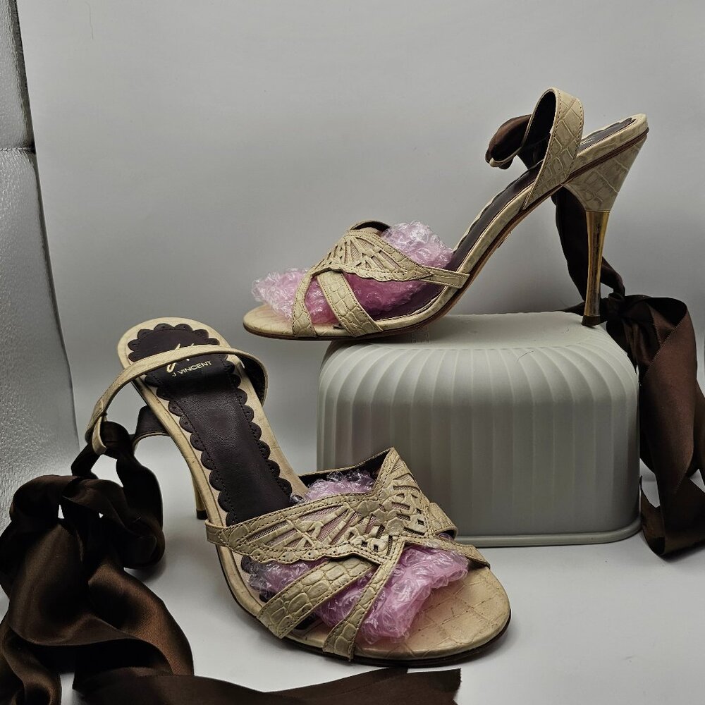 J. Vincent Butterfly Ribbon Lace‑Up Sandals – Size 7.5